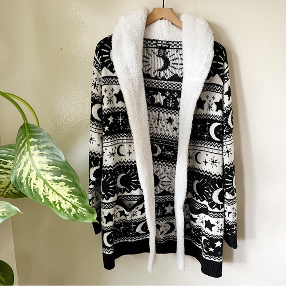 Hot Topic Sweaters - Hot Topic | Moon & Star Fair Isle Sherpa Open Cardigan